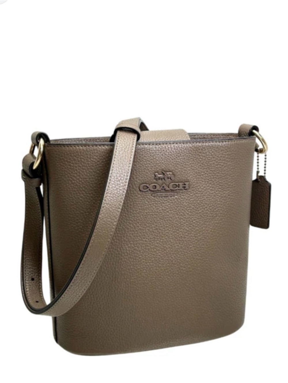 Coach Sophie Bucket Taupe Pebbled Leather Crossbody Bag Dark Stone